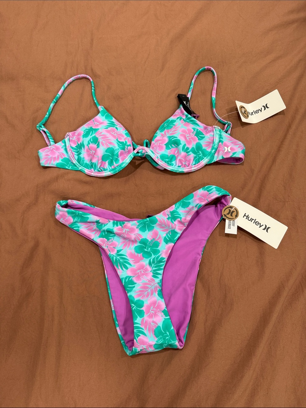 Hurley Green & Pink Floral Underwire Bikini